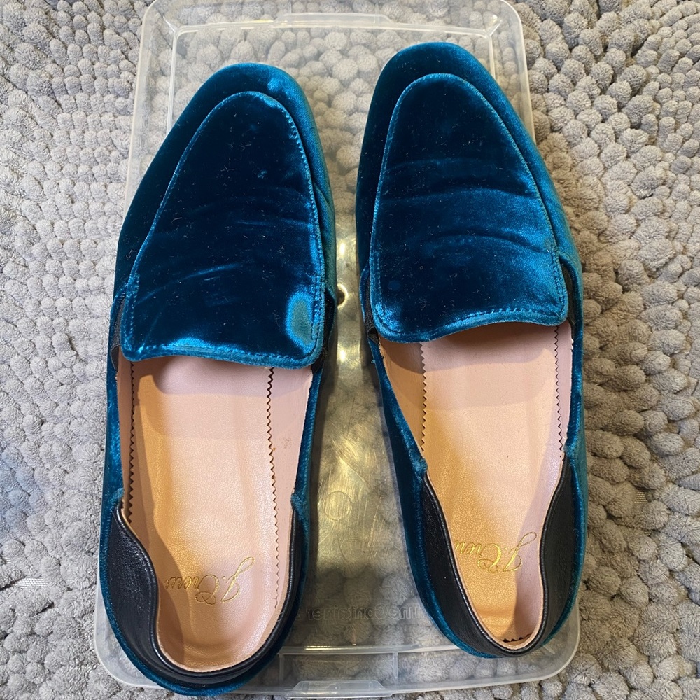 J. CREW Teal Blue Velvet Convertible Flats